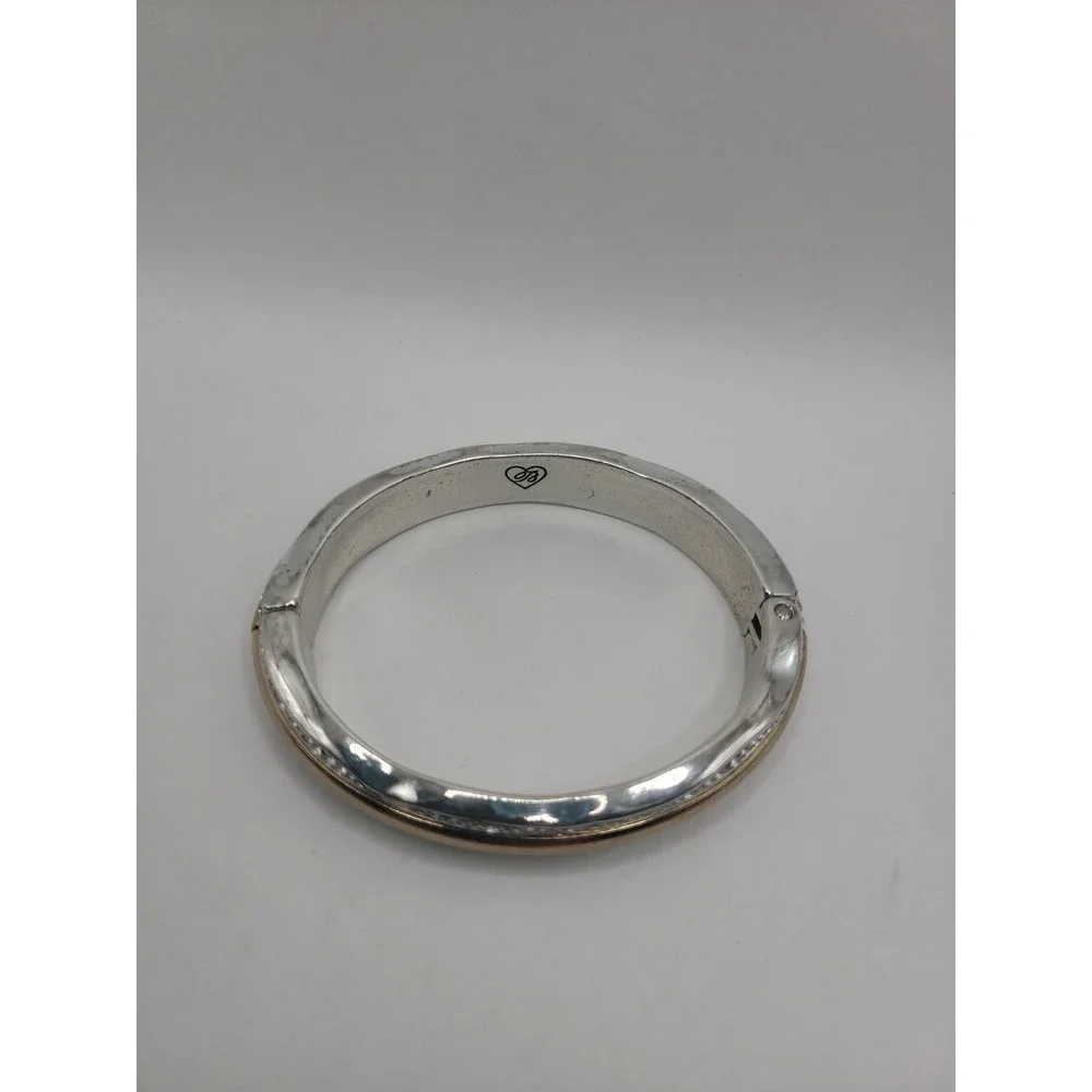 Brighton Two Tone Gold Silver Crystal Hinged Bangle Bracelet Signed